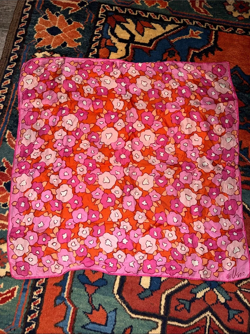Vintage 1960s Vera Neumann Mod Floral 100% Silk Scarf